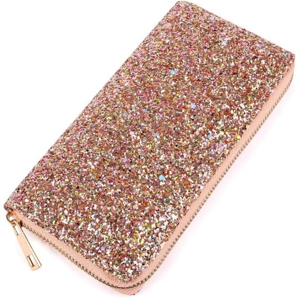 ⭐Women Glitter Zip Around Sparkly Confetti Single Zipper Clutch with Card Slots - Picture 1 of 7